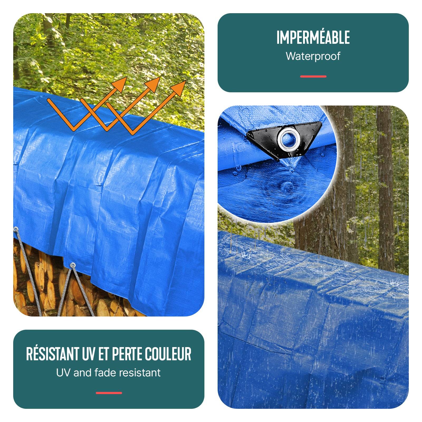 Bâche de Protection en Polyéthylène 240g/m² - 1.5x6m bleu - imperméable, anti-UV - VOUNOT® - Image 4