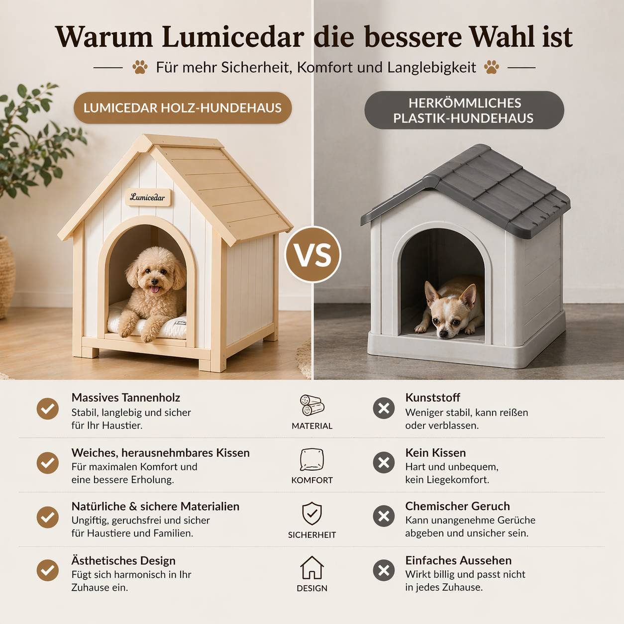 ComfortXL - Maison pour chien bois massif 60 x 55 x 70 cm blanc crème abri intérieur scandinave - ComfortXL Outdoor Living - Image 3
