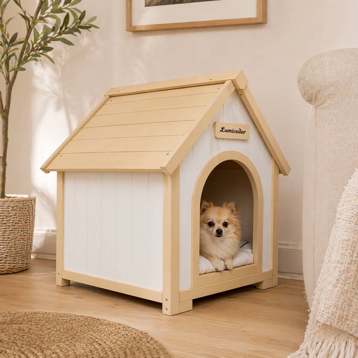 ComfortXL - Maison pour chien bois massif 60 x 55 x 70 cm blanc crème abri intérieur scandinave - ComfortXL Outdoor Living - Image 7