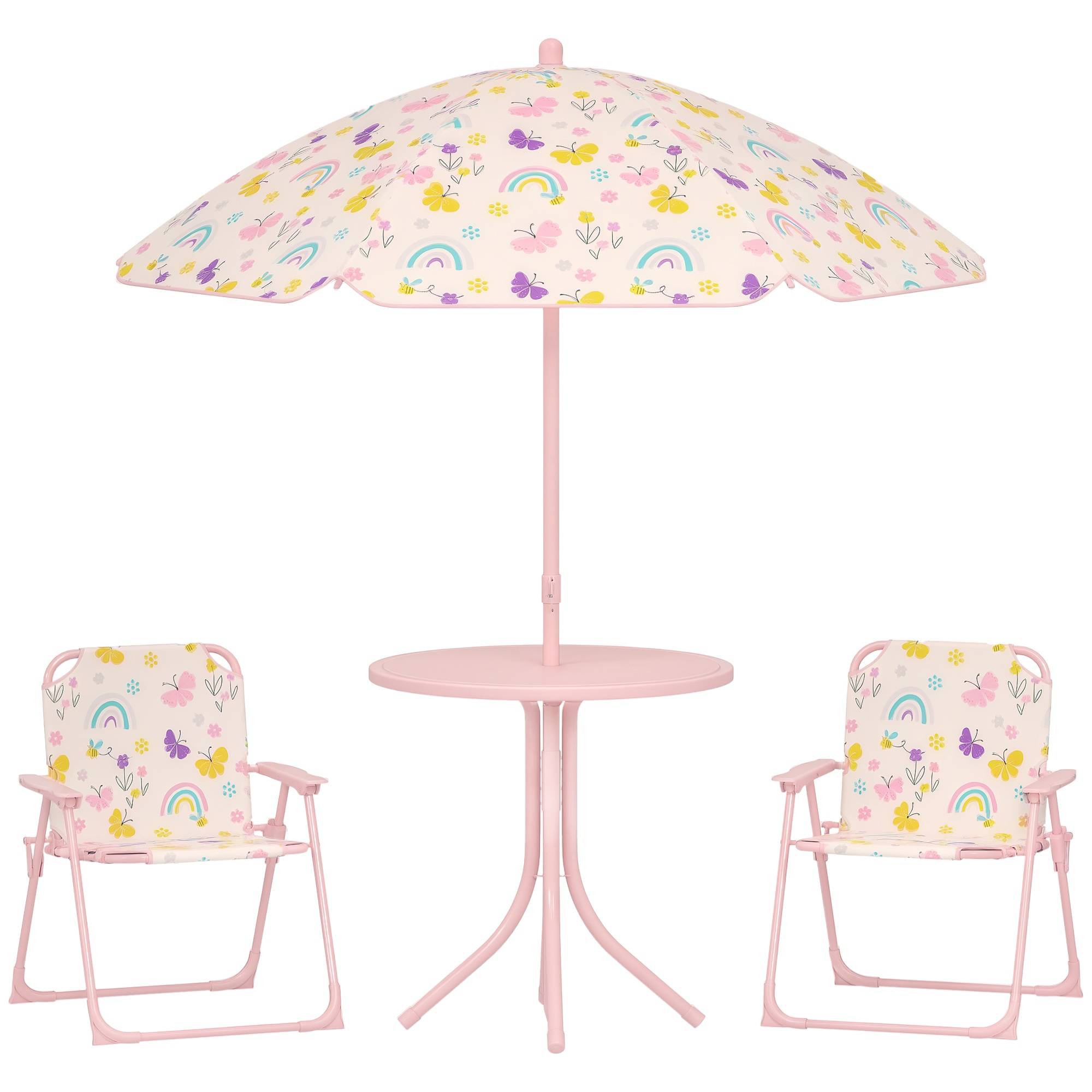Ensemble jardin enfant pliable avec 2 chaises, table et parasol réglable, 2-5 ans, rose - Image 1
