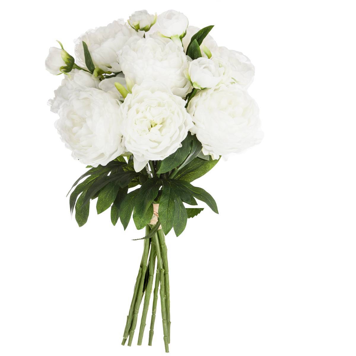 Atmosphera - Bouquet 13 pivoines artificielles blanc H50cm - Atmosphera Créateur d'intérieur - Image 1