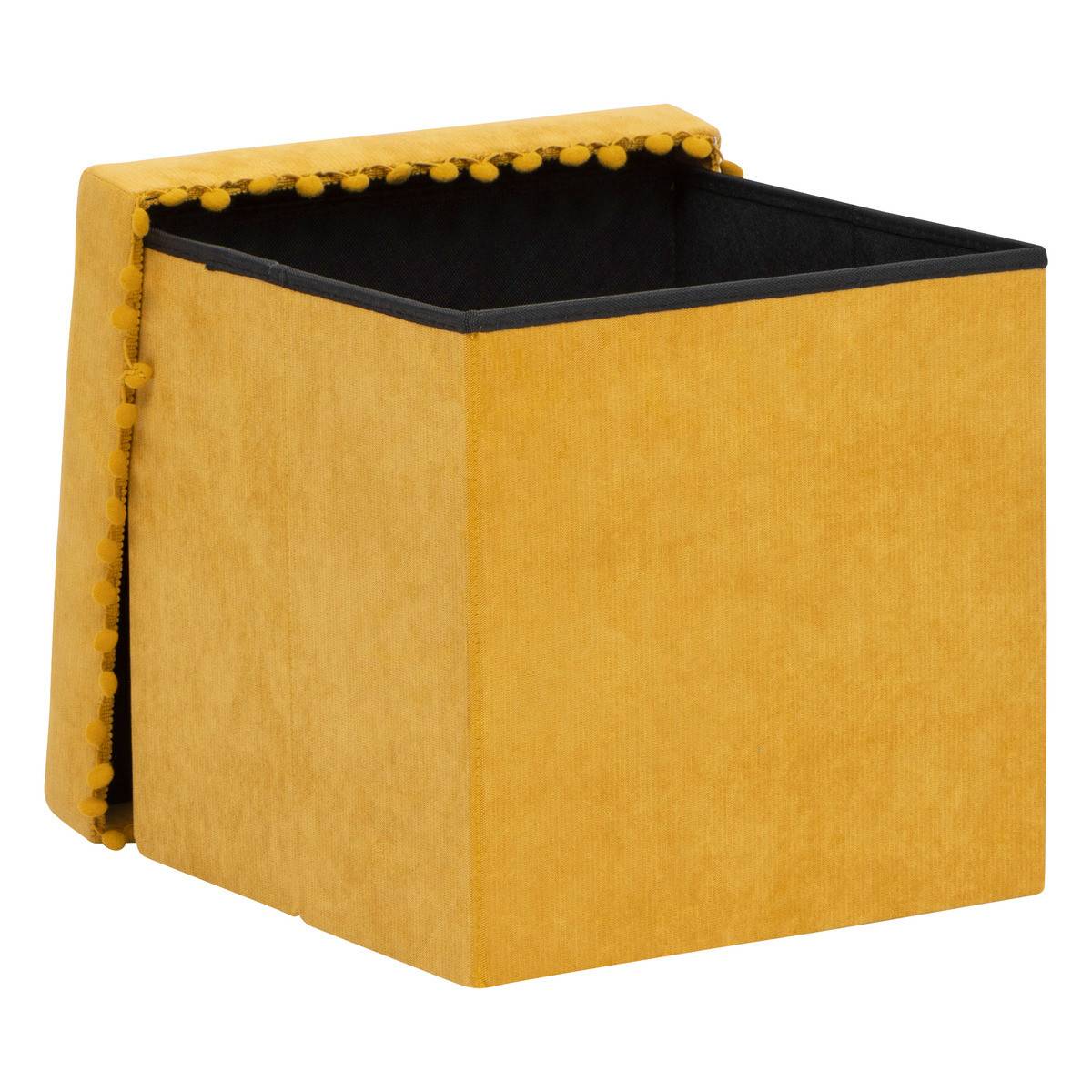 2 en 1 Pouf pliant et coffre de rangement Jaune Ocre 40 x 39 cm - Image 2