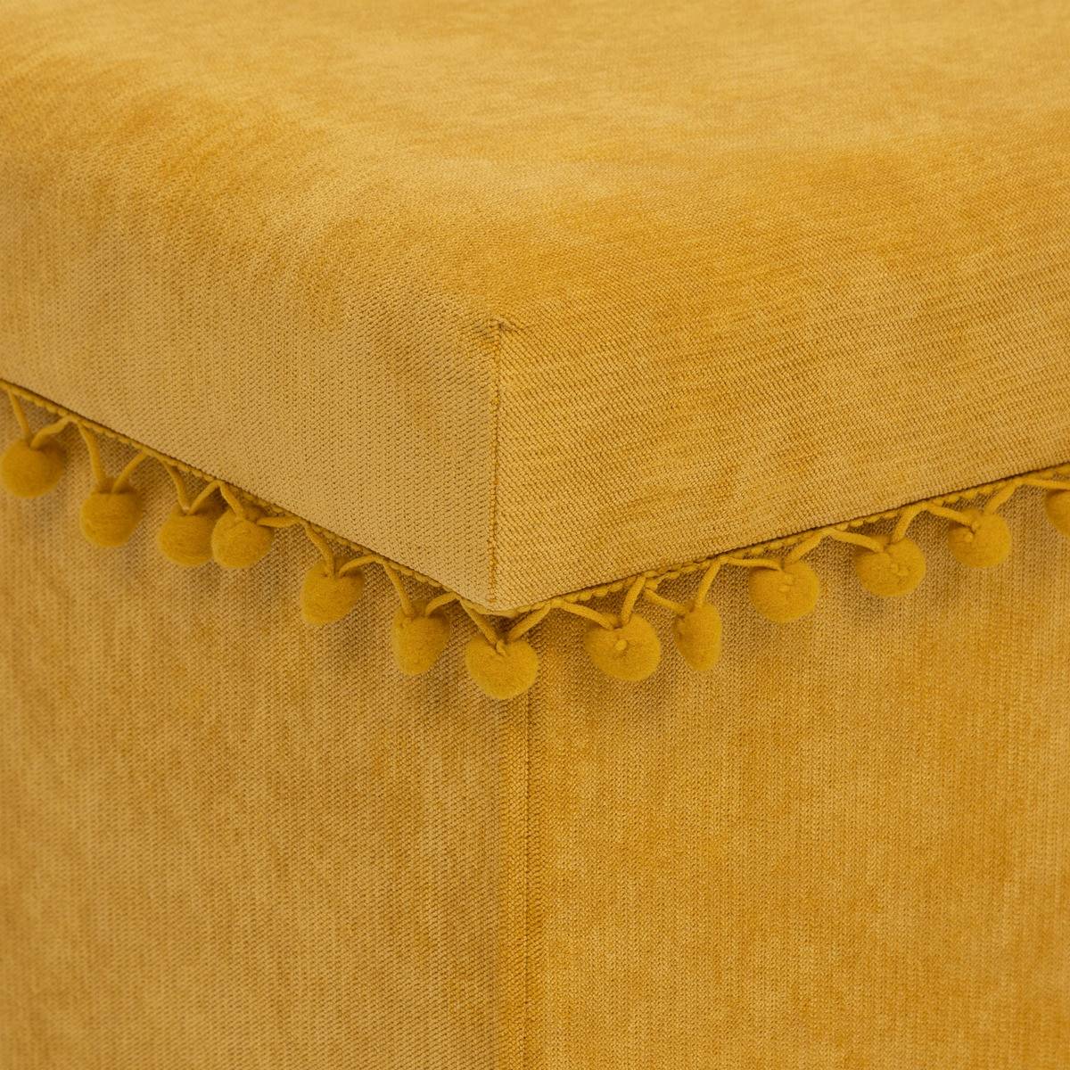 2 en 1 Pouf pliant et coffre de rangement Jaune Ocre 40 x 39 cm - Image 4