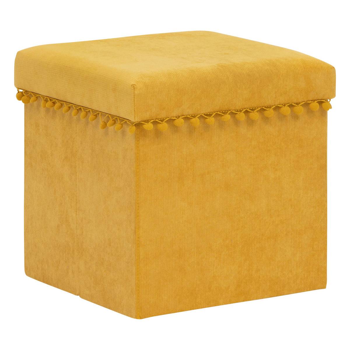 2 en 1 Pouf pliant et coffre de rangement Jaune Ocre 40 x 39 cm - Image 1