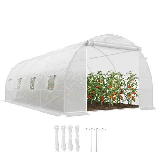 Serre de Jardin Tunnel 18m² Armature Métal et Bâche PE 8 Fenêtres 6x3x2 m Blanc - ComfortXL Outdoor Living - Image 1