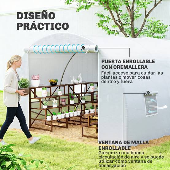 Serre de Jardin Tunnel 18m² Armature Métal et Bâche PE 8 Fenêtres 6x3x2 m Blanc - ComfortXL Outdoor Living - Image 8