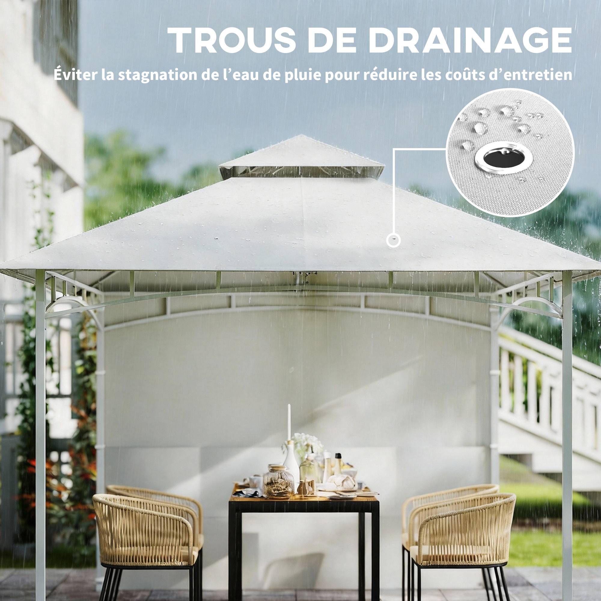 Pavillon Tonnelle de Jardin Toit Double Rideaux et Poches de Rangement Crochet de Plafond 3 x 3 m Crème - Image 10