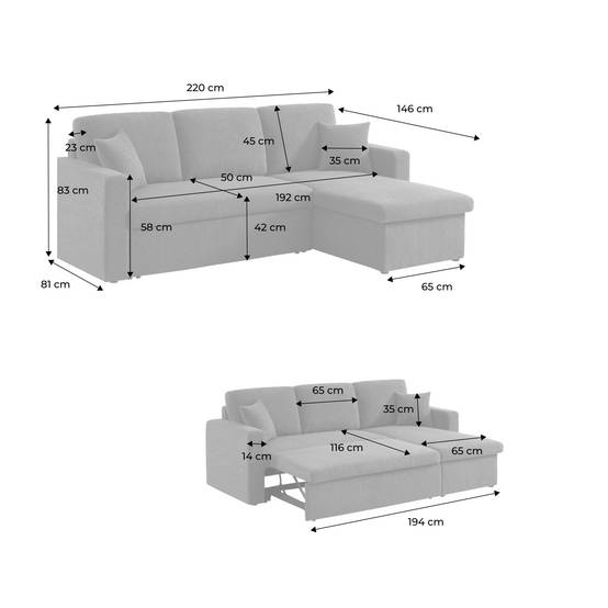 sweeek - Canapé d'angle convertible en velours côtelé grège - IDA - 3 places. fauteuil d'angle réversible coffre rangement lit modulable | sweeek - Image 7