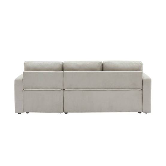sweeek - Canapé d'angle convertible en velours côtelé grège - IDA - 3 places. fauteuil d'angle réversible coffre rangement lit modulable | sweeek - Image 6