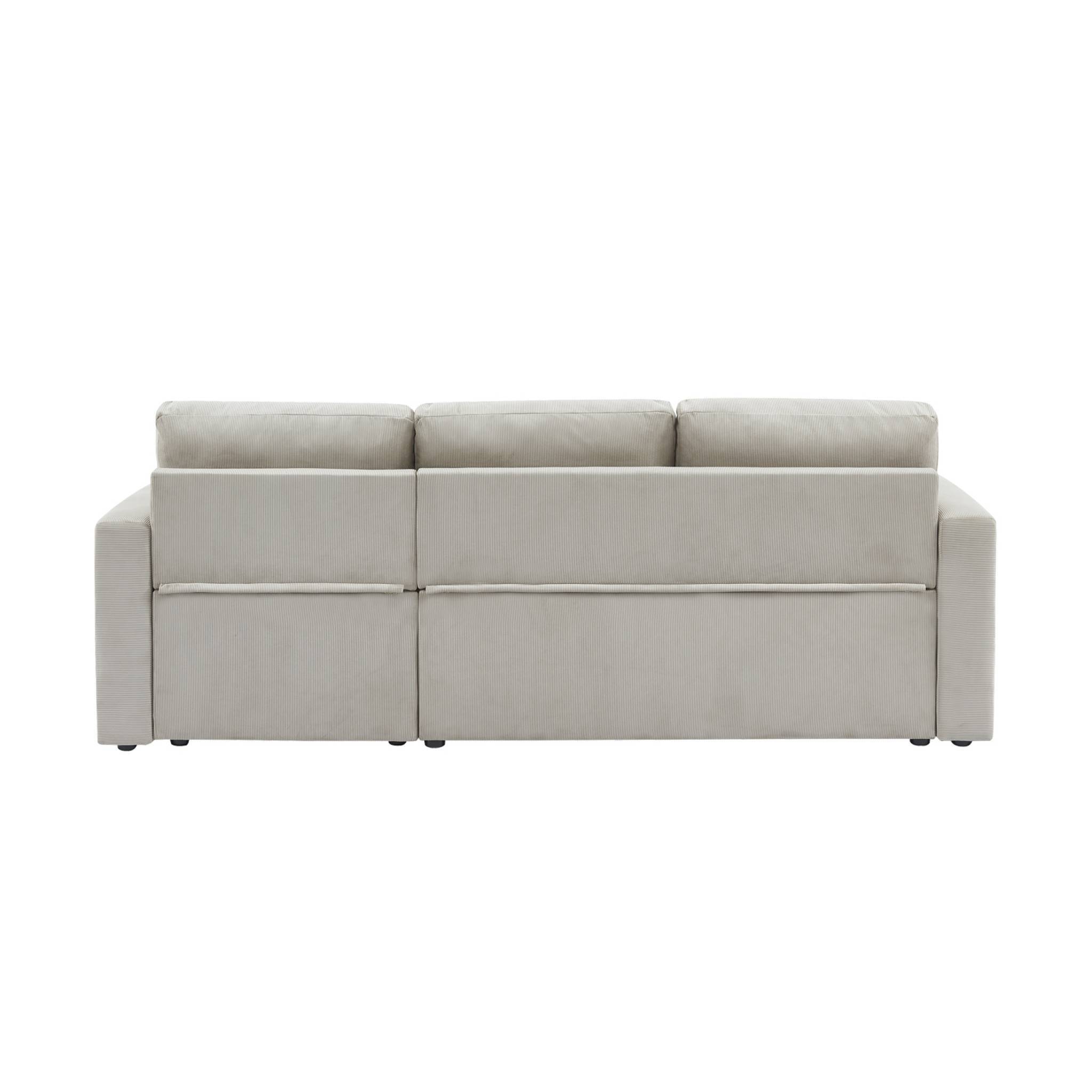 sweeek - Canapé d'angle convertible en velours côtelé grège - IDA - 3 places. fauteuil d'angle réversible coffre rangement lit modulable  | sweeek - Image 6