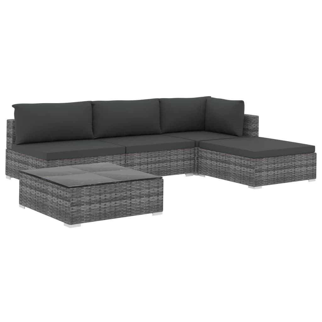 Vidaxl - Salon de jardin 5 pcs avec coussins résine tressée gris vidaXL 46783 - Image 2