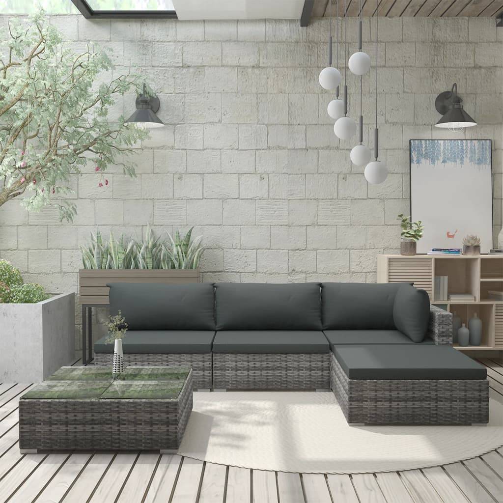 Vidaxl - Salon de jardin 5 pcs avec coussins résine tressée gris vidaXL 46783 - Image 1