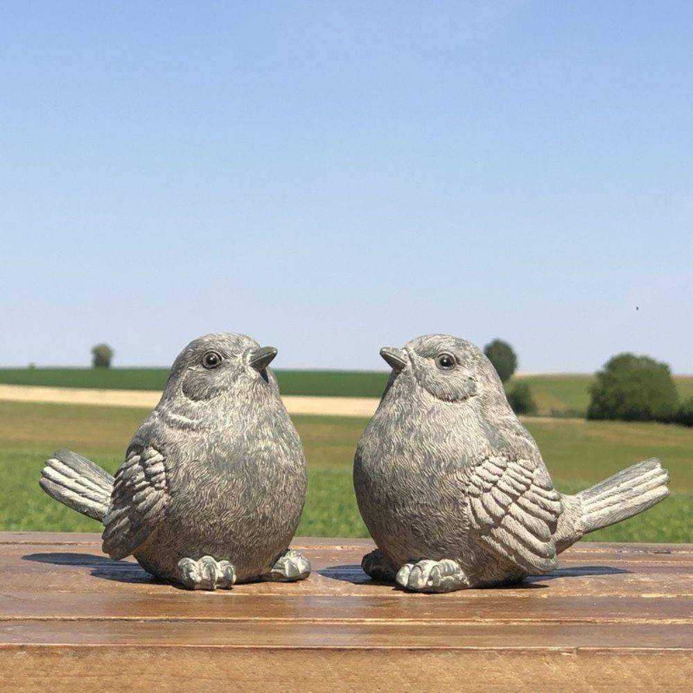 Oiseaux en résine gris 12 x 16 x 9 cm Chemin de campagne - Image 2