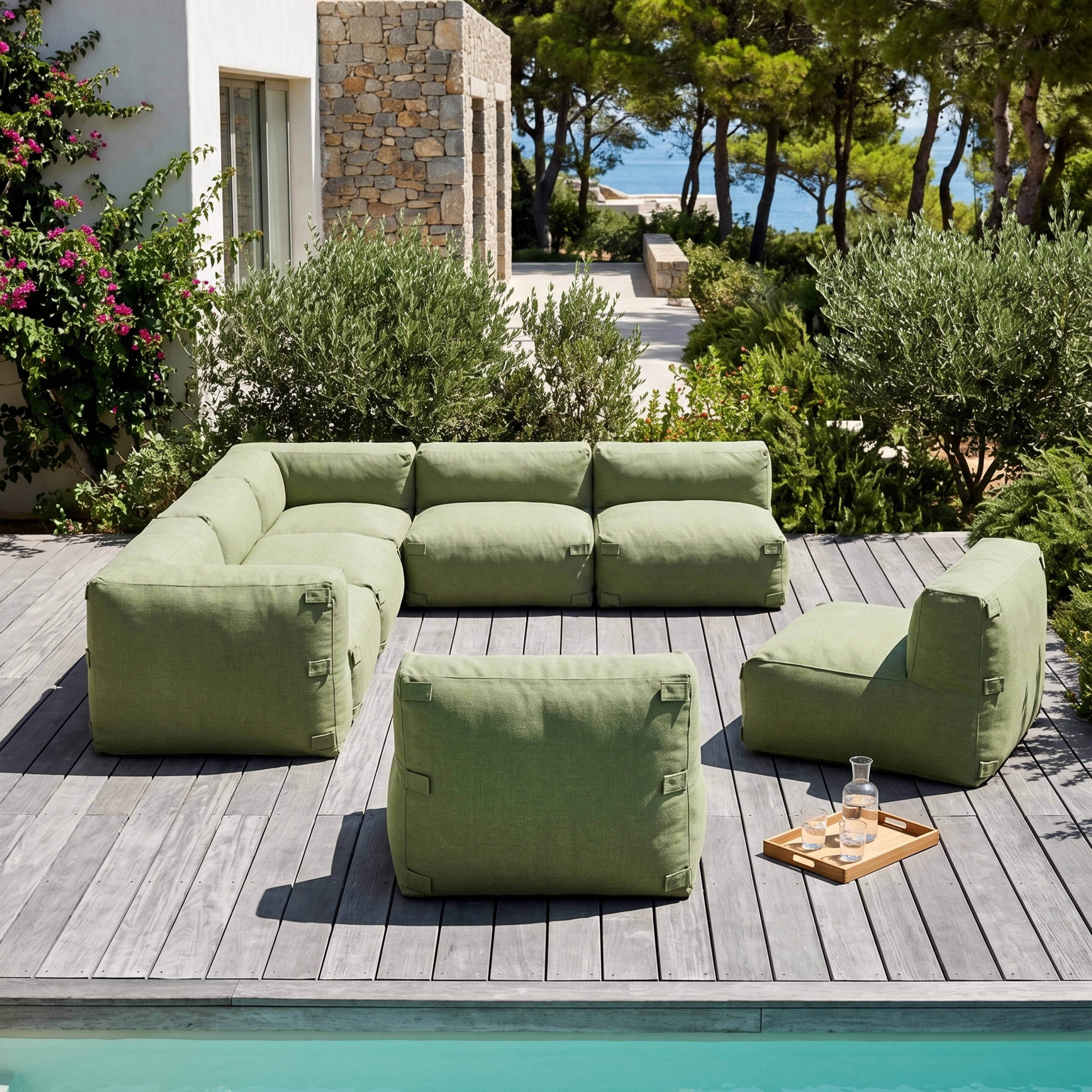 Oviala - Canapé d'angle de jardin modulable 8 places vert cactus Mixi - Oviala - Image 1