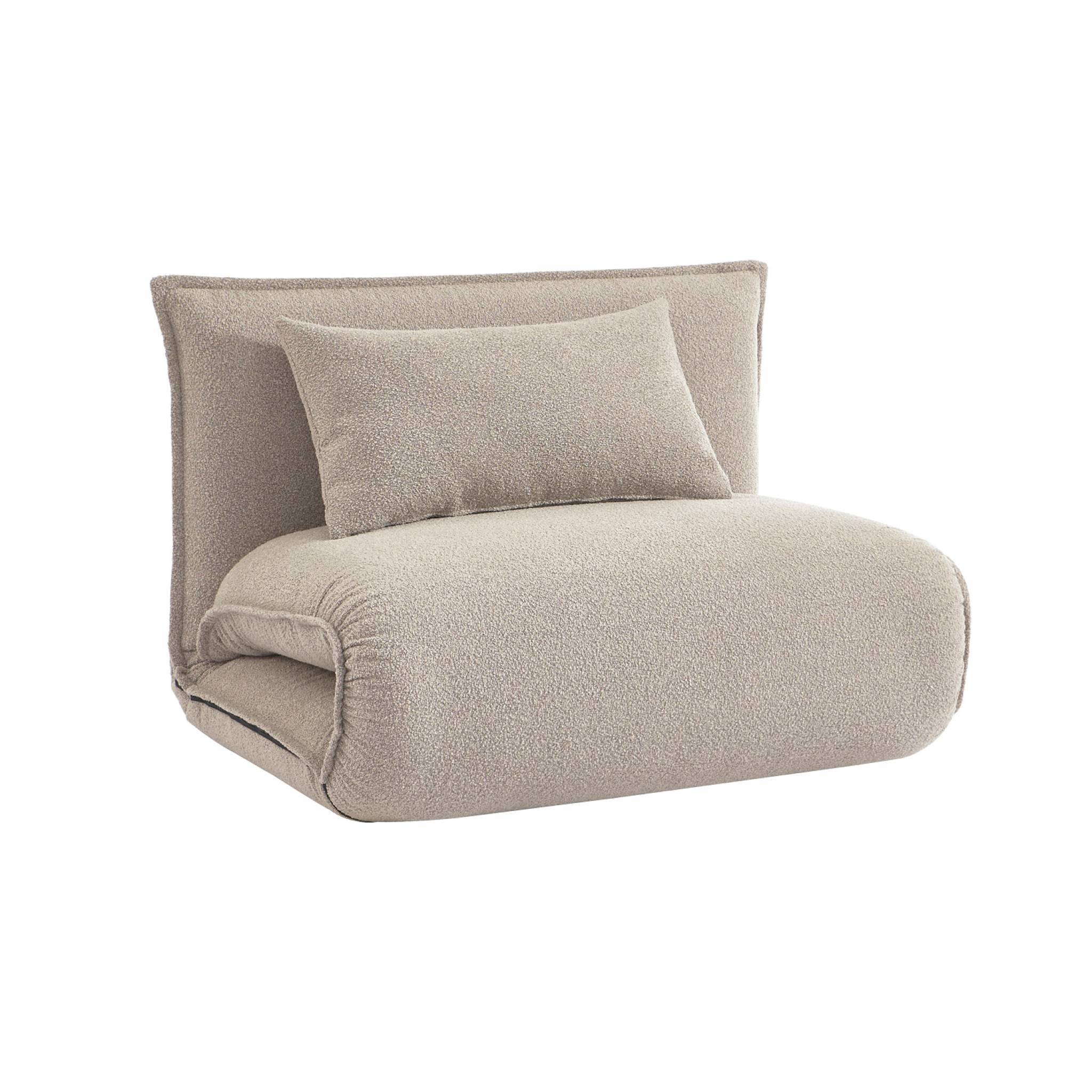 sweeek - Chauffeuse convertible 1 place en bouclette texturée beige L 99 x P 80 x H 66 cm - Fleeep | sweeek - Image 2