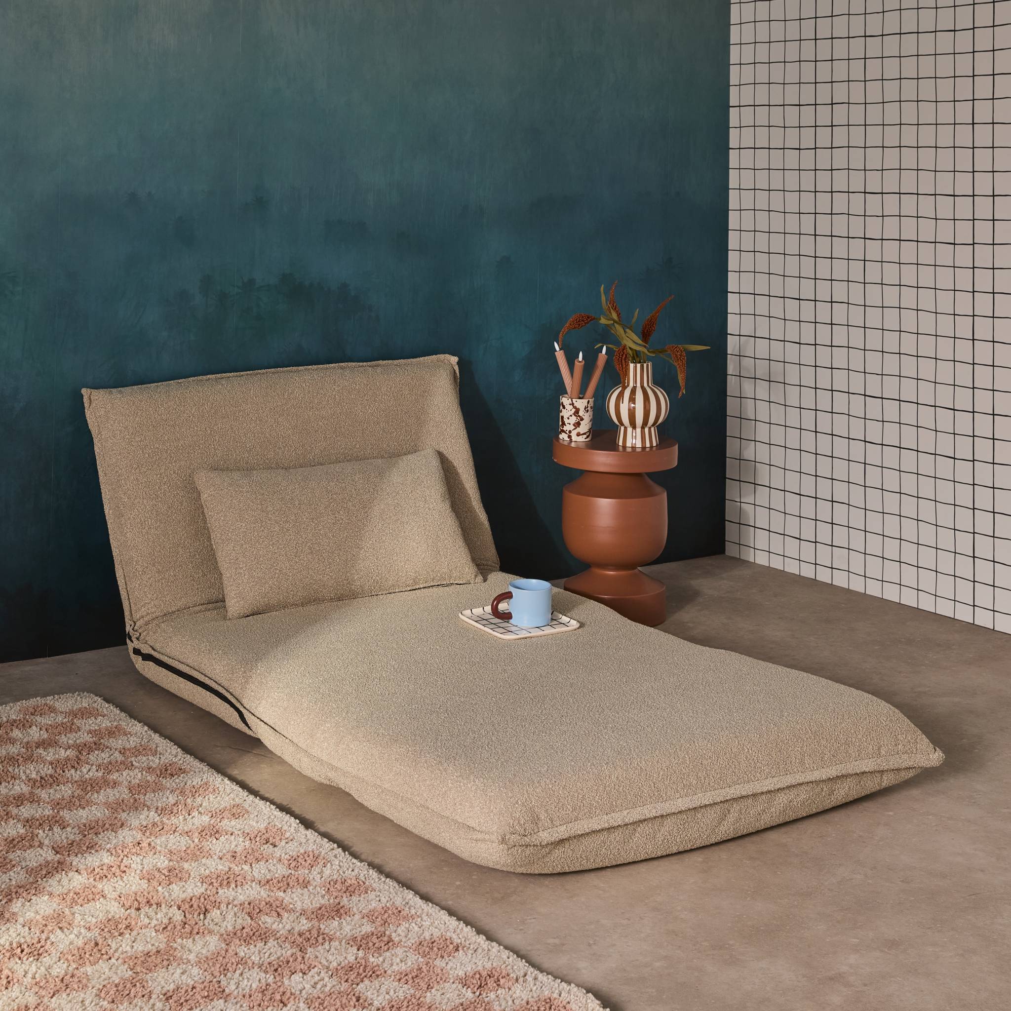 sweeek - Chauffeuse convertible 1 place en bouclette texturée beige L 99 x P 80 x  H 66 cm - Fleeep | sweeek - Image 7