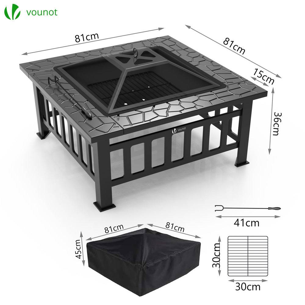 Vounot - Brasero extérieur 3 en 1 avec housse de protection - 81x81x45cm - pour jardin terrasses et balcon - VOUNOT® - Image 3