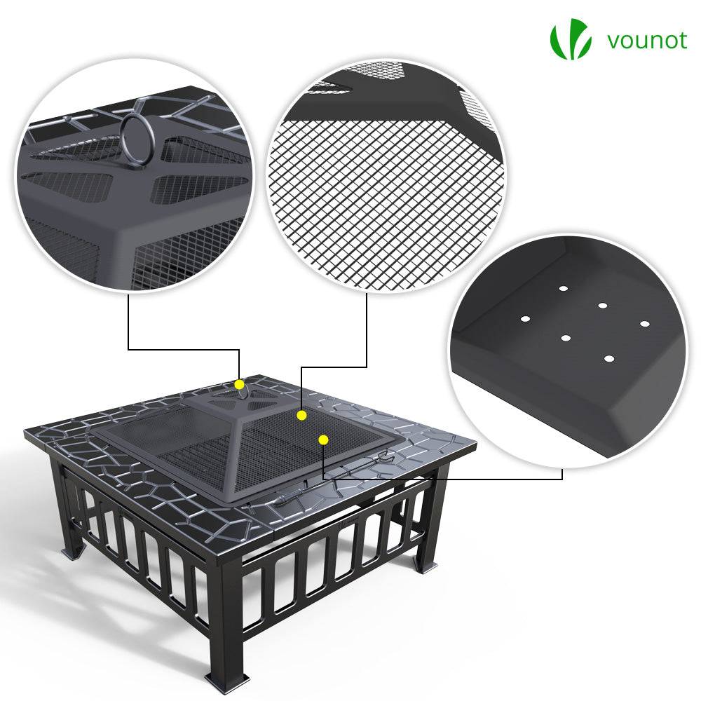 Vounot - Brasero extérieur 3 en 1 avec housse de protection - 81x81x45cm - pour jardin terrasses et balcon - VOUNOT® - Image 4