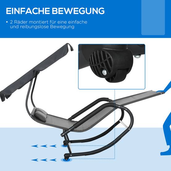 Transat double acier pour jardin à bascule avec auvent et roulettes 200x139cm Gris foncé - ComfortXL Outdoor Living - Image 5
