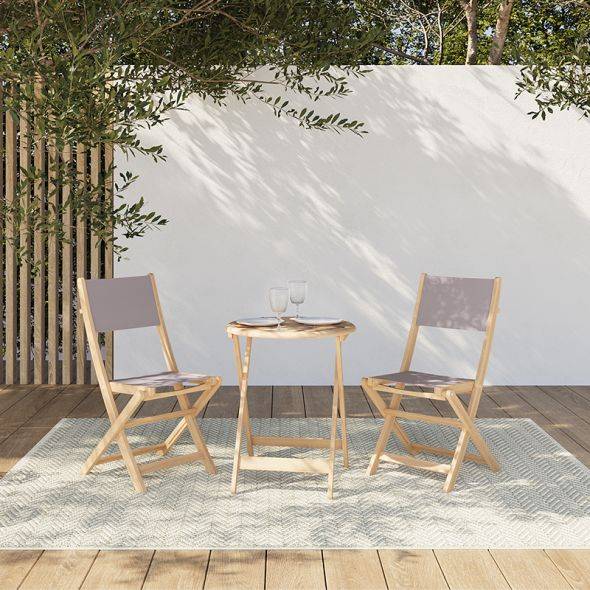 Lot de 2 chaises de jardin RIMINI en bois d'acacia FSC et textilène taupe Beau Rivage - Image 2