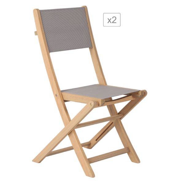 Lot de 2 chaises de jardin RIMINI en bois d'acacia FSC et textilène taupe Beau Rivage - Image 1