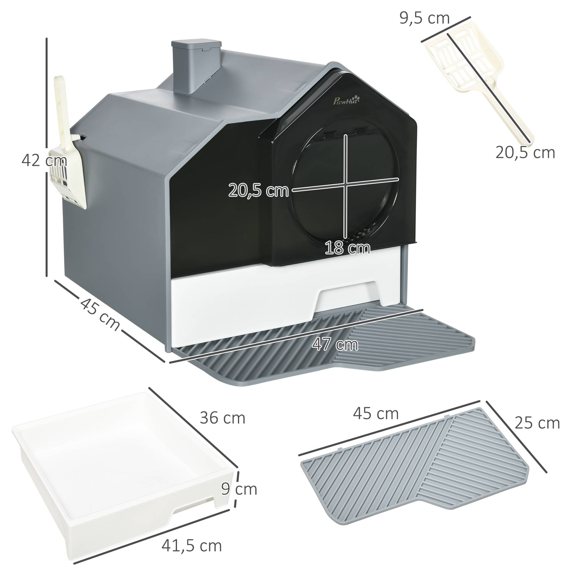 Sans Marque - Bac à litière pour chat au design mignon, 1 tapis filtrant, 1 pelle à litière, bac de base amovible, gris - Image 3