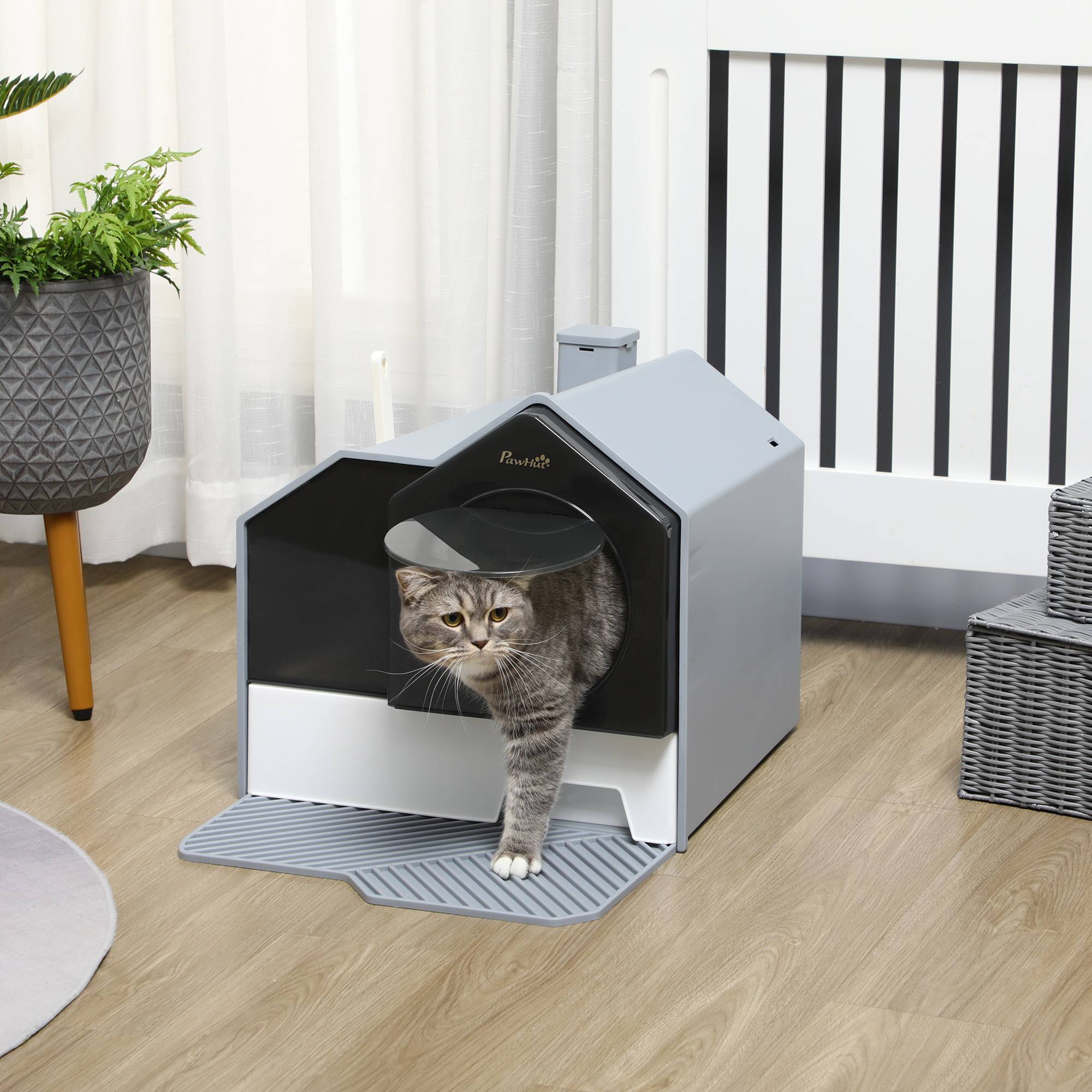 Sans Marque - Bac à litière pour chat au design mignon, 1 tapis filtrant, 1 pelle à litière, bac de base amovible, gris - Image 1