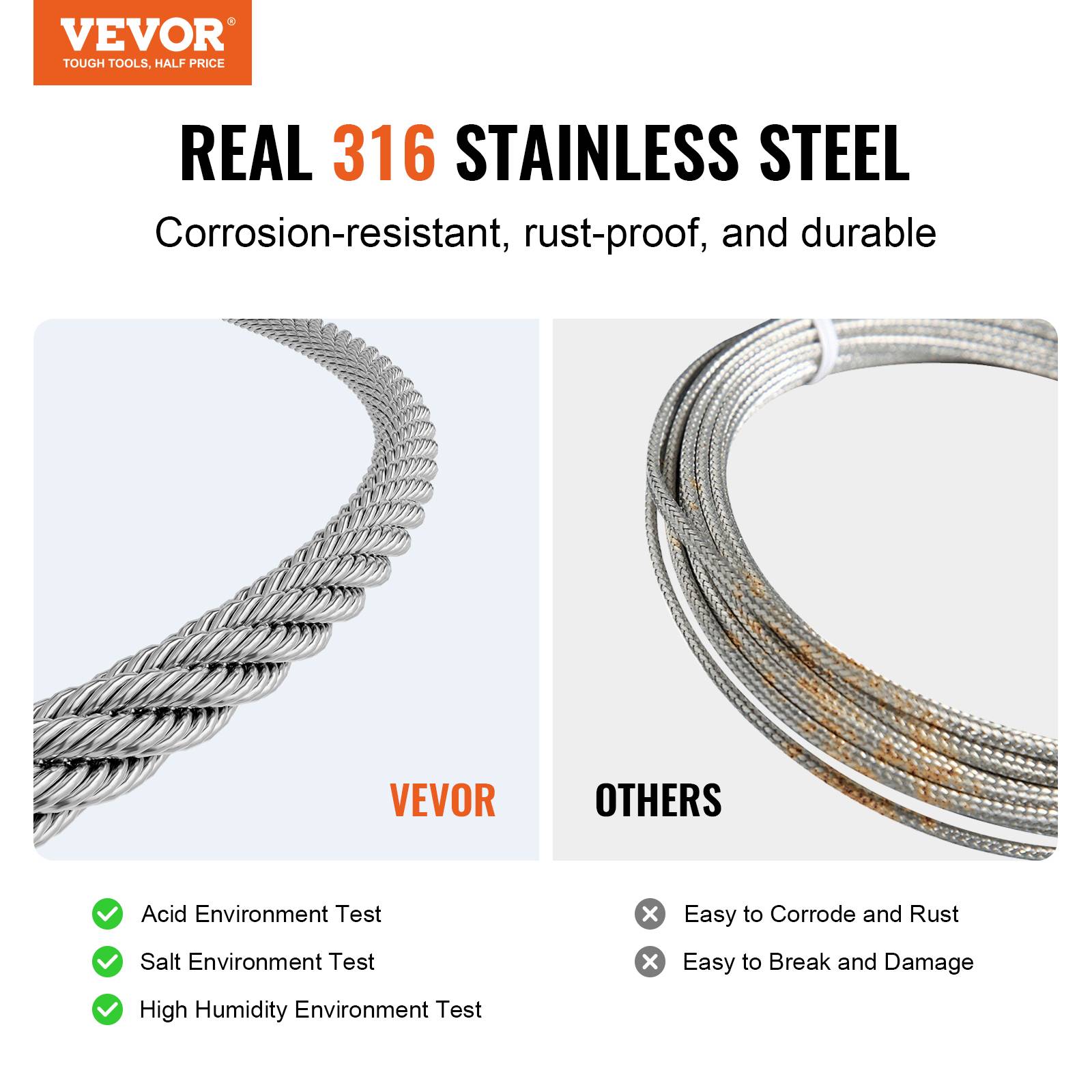 Vevor - Câble acier inox 316 7x7, Ø 3,18 mm x 305 m, résistance 7,1 kN, livré avec coupe-câble et gants. - Image 2