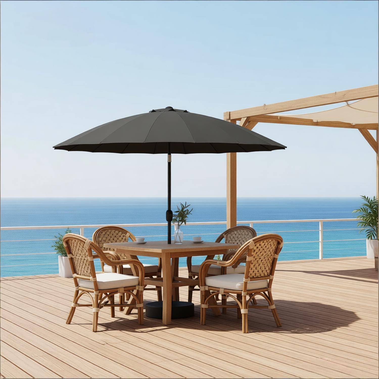 Parasol pour piscine à inclinaison réglable, grand parasol de terrasse, parasol de jardin (socle non inclus, parasol uniquement) - Image 1