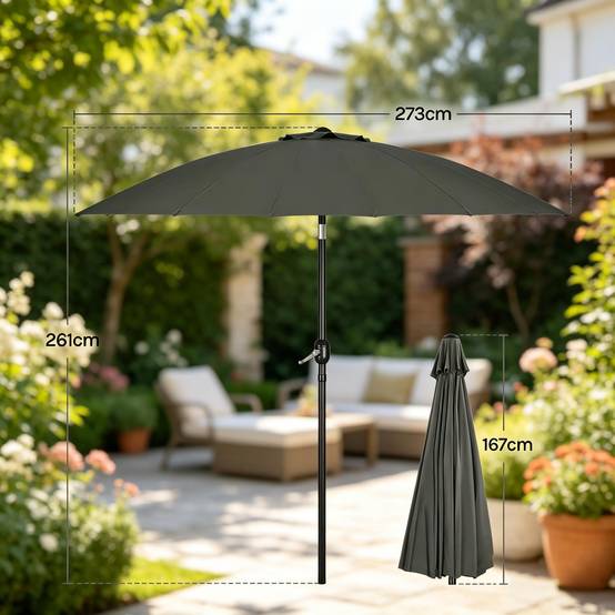 Parasol pour piscine à inclinaison réglable, grand parasol de terrasse, parasol de jardin (socle non inclus, parasol uniquement) - Image 5