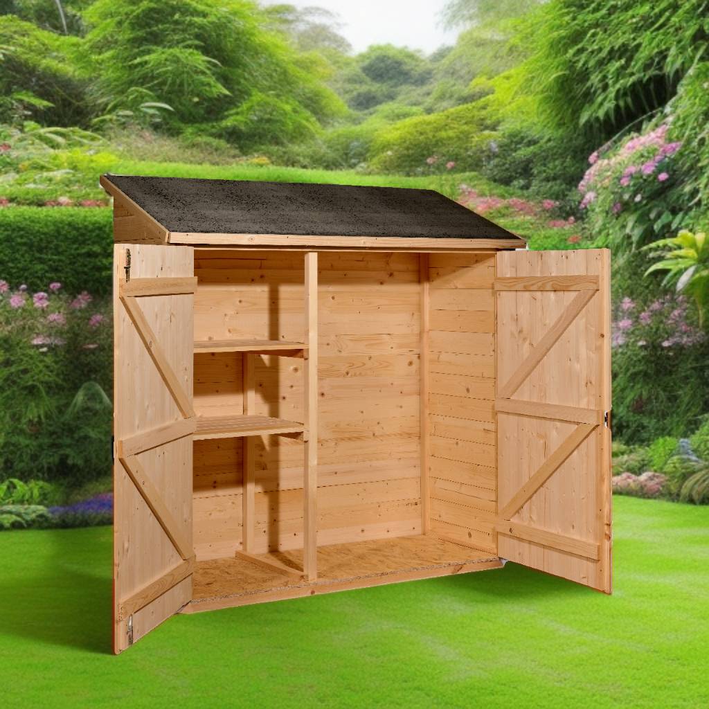Habrita - Abri mural bois massif de rangement grand volume avec étagère de rangement couverture bitumée / 16 mm / dim ext : L 175 x l 72 x H 174 cm - Image 2