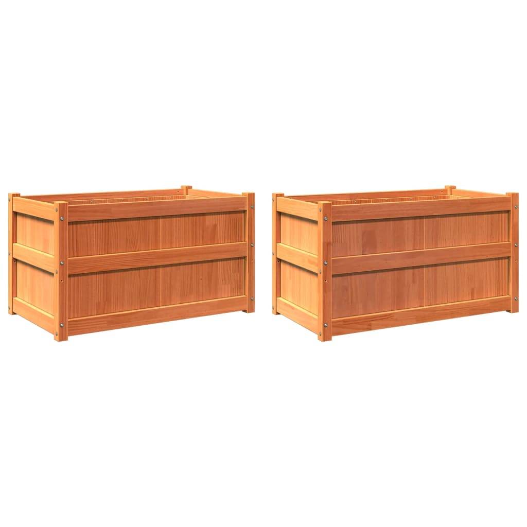 Maison Chic - 2 pcs Jardinière | Pot de fleurs | Cache-pot | Bac à fleurss cire marron bois de pin massif - Image 1