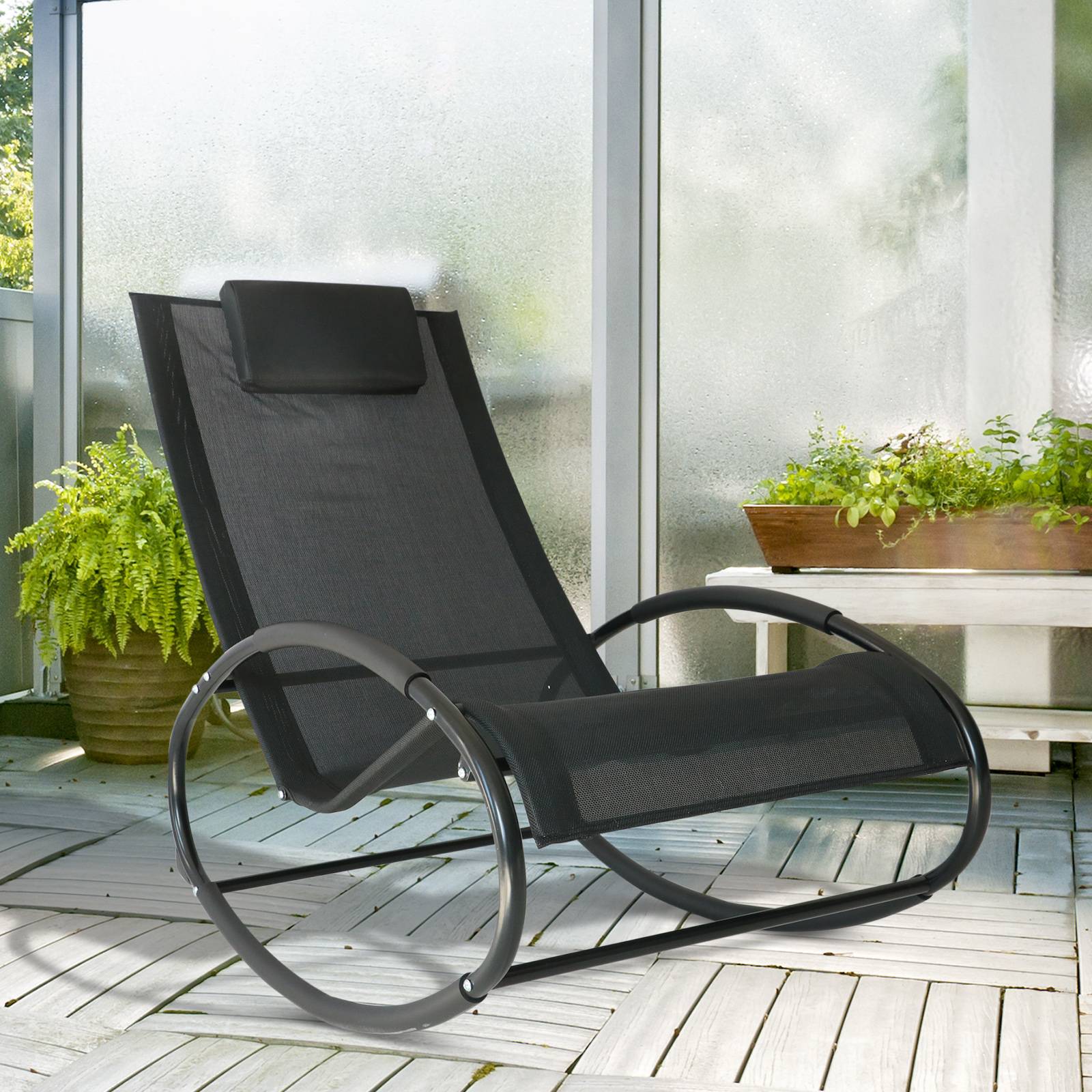 Fauteuil à bascule acier gris 105 x 62 x 88 cm - PANGIVO - Image 3