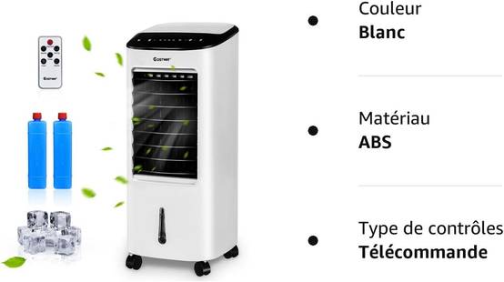 Climatiseur Mobile Silencieux 4-en-1, Réservoir d'Eau de 7L, Rafraîchisseur d'Air avec Télécommandé, Ventilateur à 3Vitesses, Minuterie de 7,5H - Image 9
