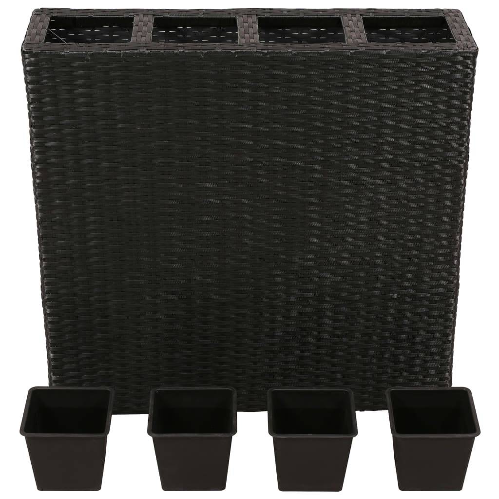 Jardinière lit surélevé plantes fleurs jardin avec 4 pots 2 pcs résine tressée noir - Image 4