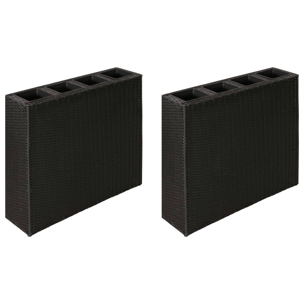 Jardinière lit surélevé plantes fleurs jardin avec 4 pots 2 pcs résine tressée noir - Image 1