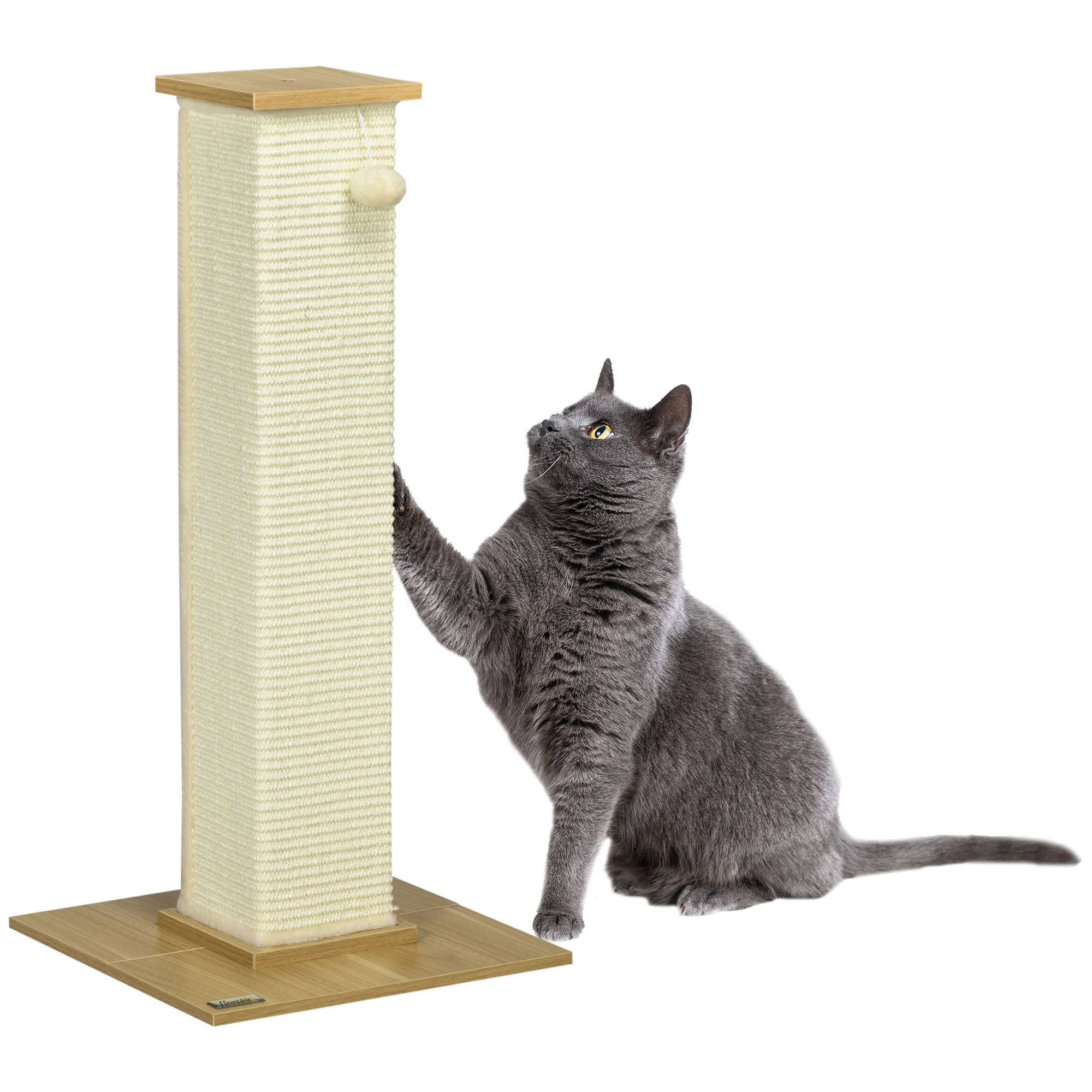 Sans Marque - Kratzbaum inkl. Spielzeug, 38 cm x 38 cm x 80 cm, Beige + Natur - Image 1