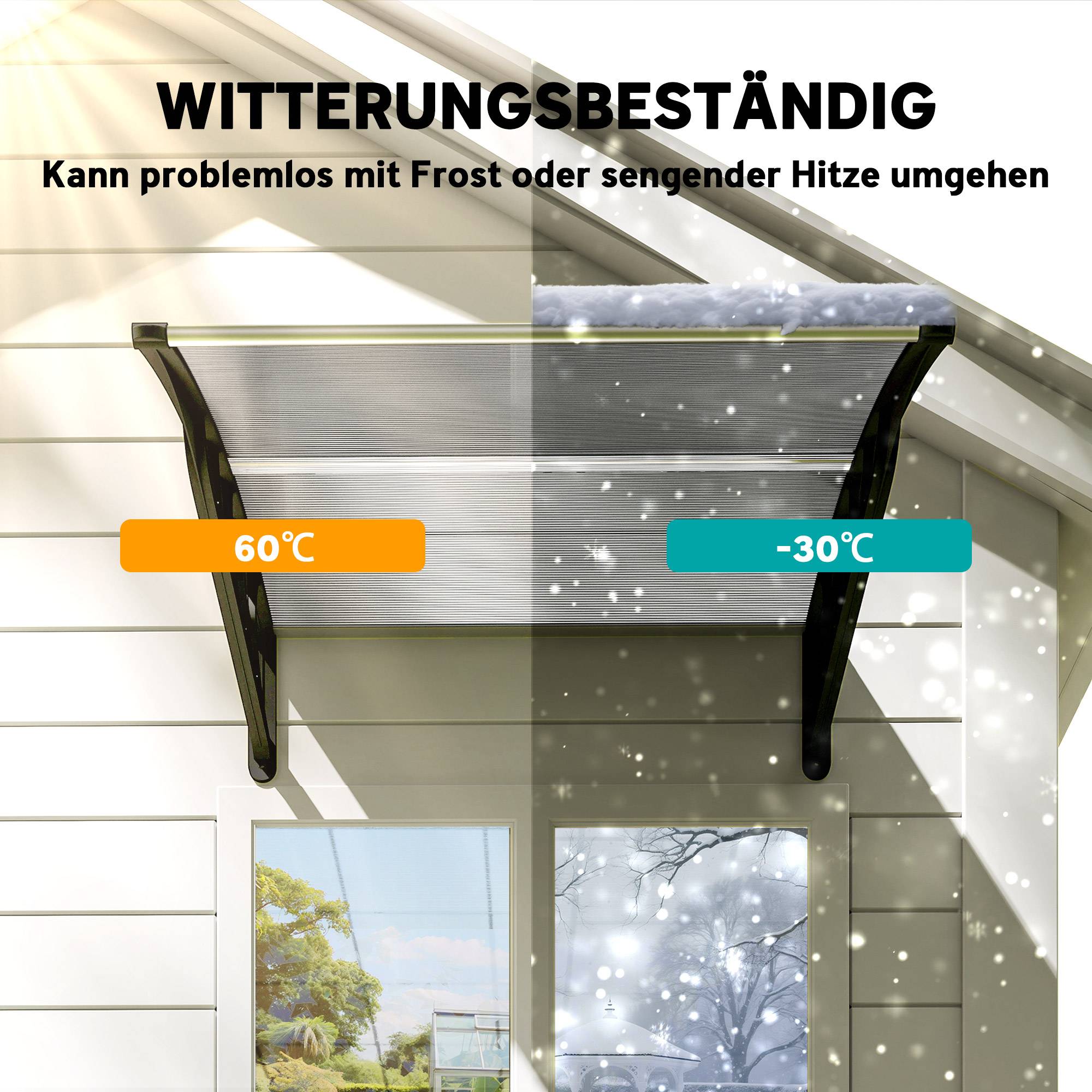Auvent de porte polycarbonate transparent entrée protection pluie 103x96cm noir - ComfortXL Outdoor Living - Image 8
