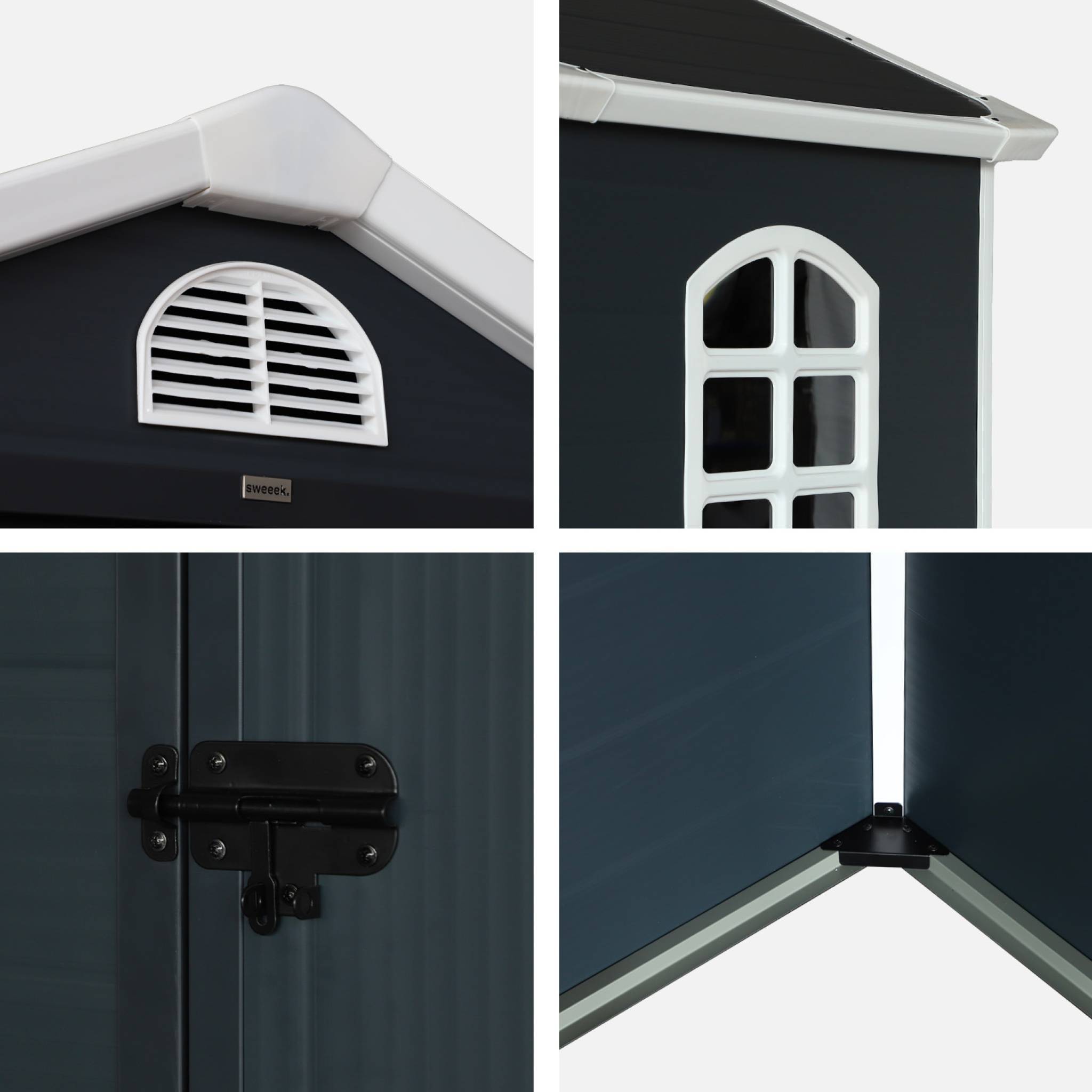sweeek - Abri de jardin plastique 1.39 m². anthracite. Structure aluminium. 134 x 104 x 204cm | sweeek - Image 6