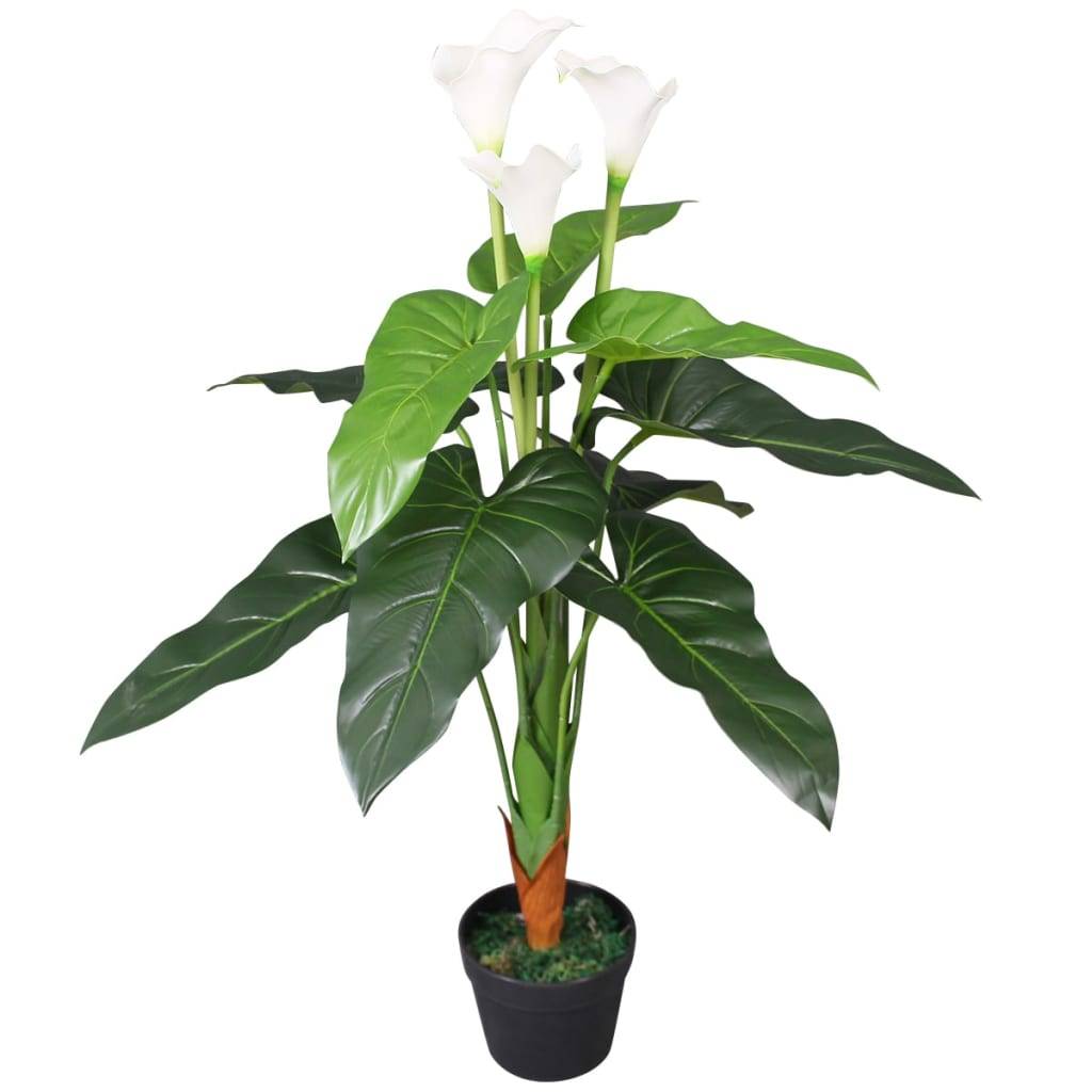 Plante artificielle lis Calla plastique et bois blanc 16 x 16 x 85 cm - PANGIVO