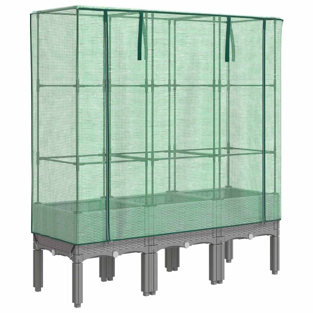 ComfortXL - Grand carré potager sur pieds 120cm avec serre de jardin aspect rotin Gris - ComfortXL Outdoor Living - Image 2