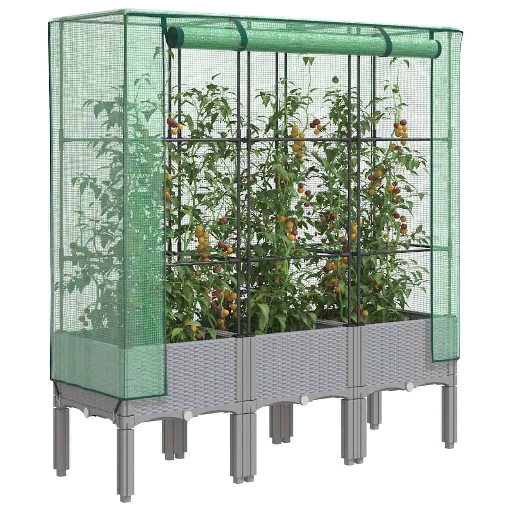 ComfortXL - Grand carré potager sur pieds 120cm avec serre de jardin aspect rotin Gris - ComfortXL Outdoor Living - Image 1