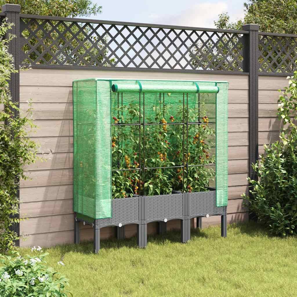 ComfortXL - Grand carré potager sur pieds 120cm avec serre de jardin aspect rotin Gris - ComfortXL Outdoor Living - Image 3