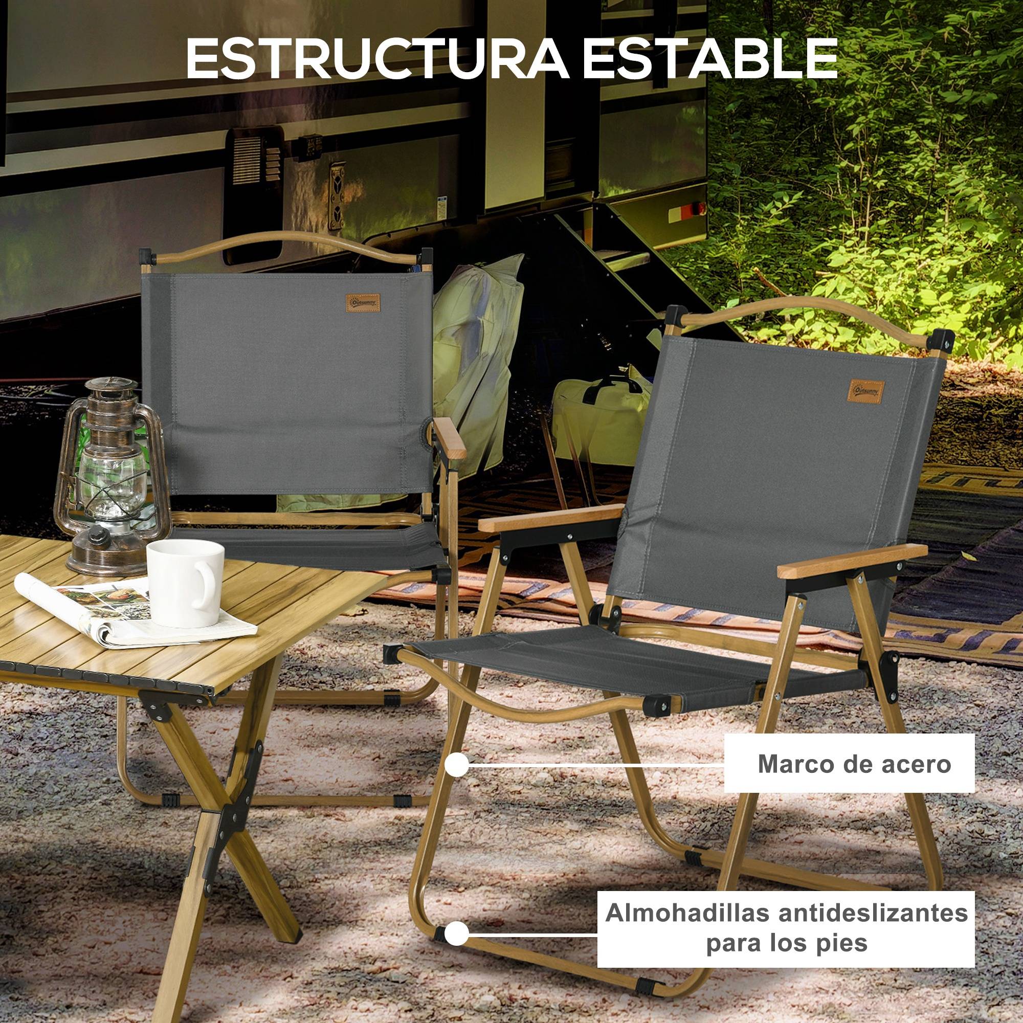 ComfortXL - Lot de 2 chaises pliantes acier camping plage extérieur tissu Oxford gris foncé - ComfortXL Outdoor Living - Image 9