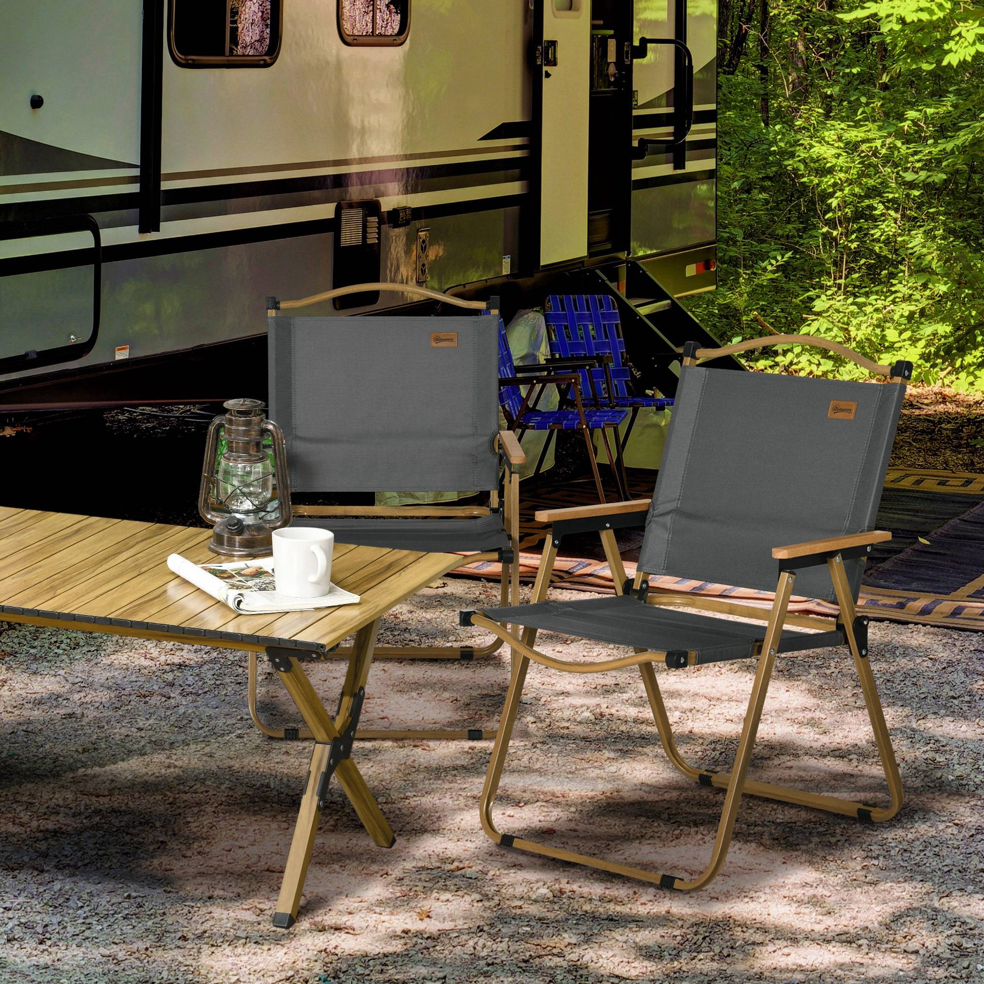 ComfortXL - Lot de 2 chaises pliantes acier camping plage extérieur tissu Oxford gris foncé - ComfortXL Outdoor Living - Image 3