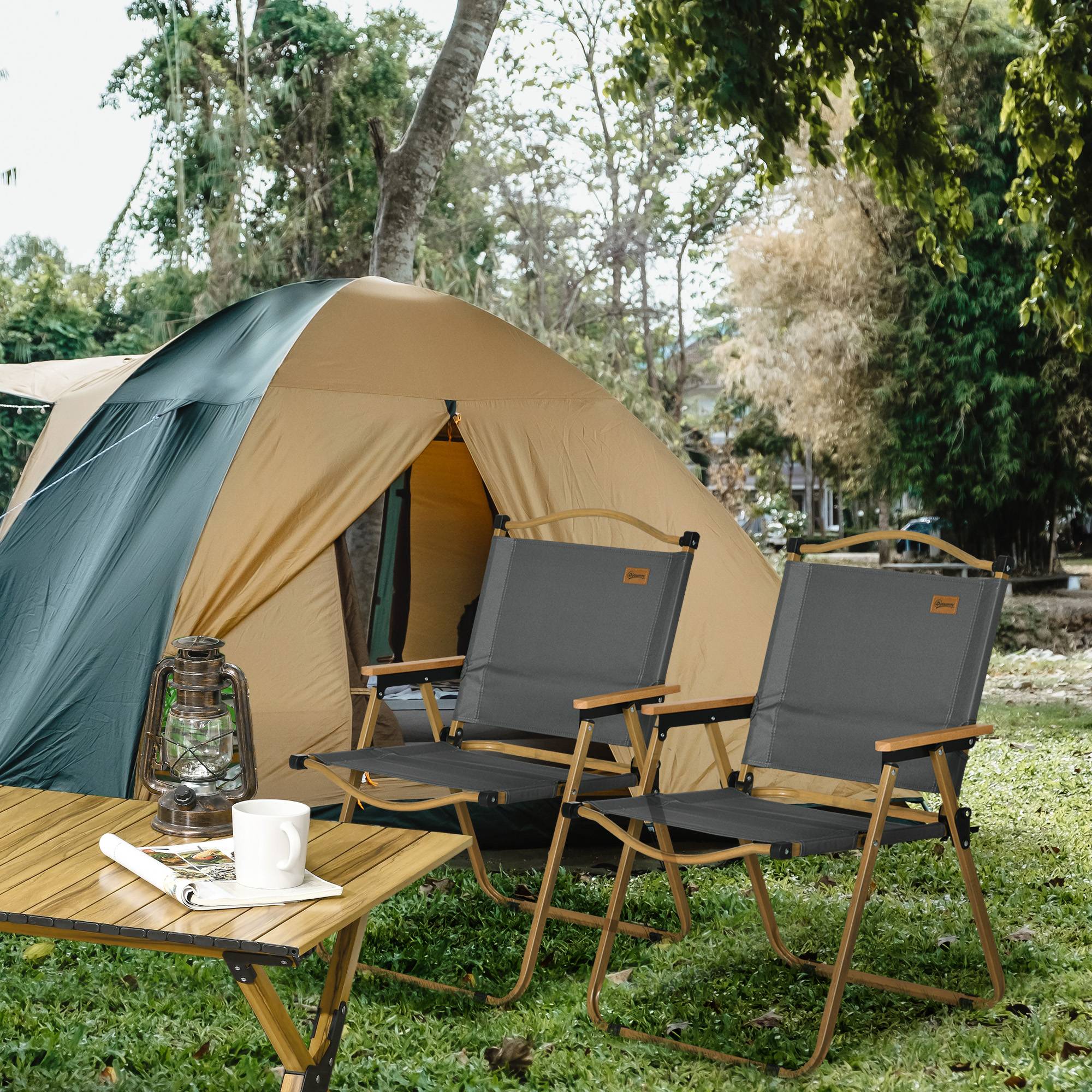 ComfortXL - Lot de 2 chaises pliantes acier camping plage extérieur tissu Oxford gris foncé - ComfortXL Outdoor Living - Image 4