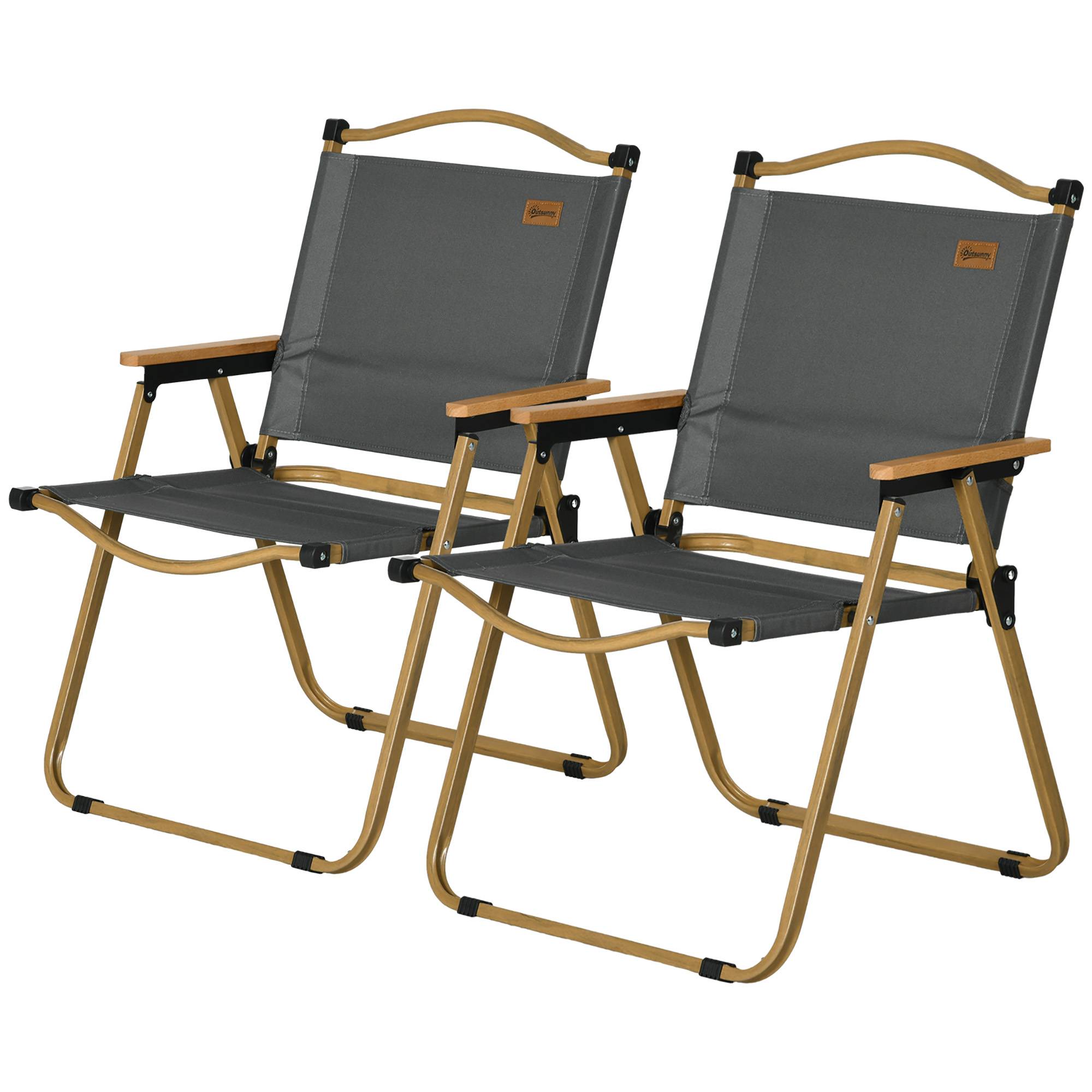ComfortXL - Lot de 2 chaises pliantes acier camping plage extérieur tissu Oxford gris foncé - ComfortXL Outdoor Living - Image 2