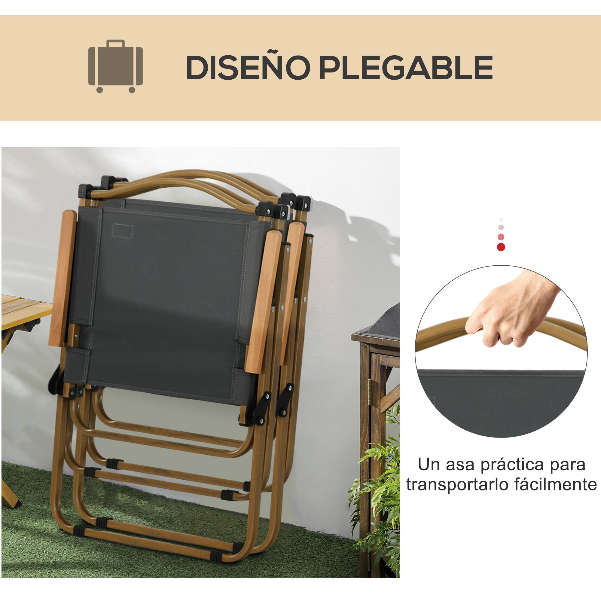ComfortXL - Lot de 2 chaises pliantes acier camping plage extérieur tissu Oxford gris foncé - ComfortXL Outdoor Living - Image 7