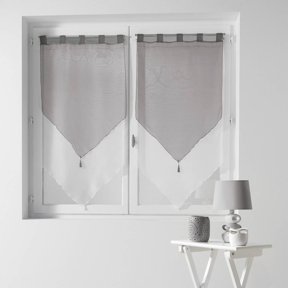 Paire de Voilages "Duo" 60x120cm Blanc & Gris - Image 1