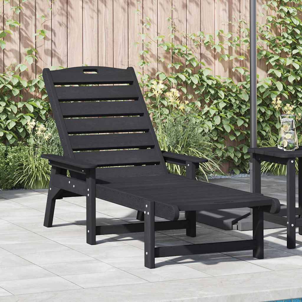 PANGIVO - Transat Noir HDPE 195,5 x 53 x 98,5 cm - PANGIVO